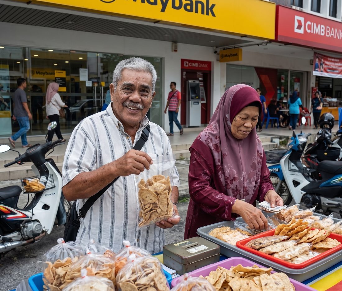 Elderly couple at their street stall selling keropok